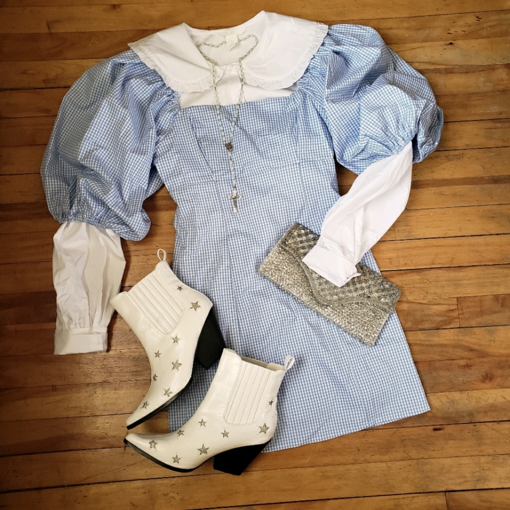 Sky blue gingham checked mini dress